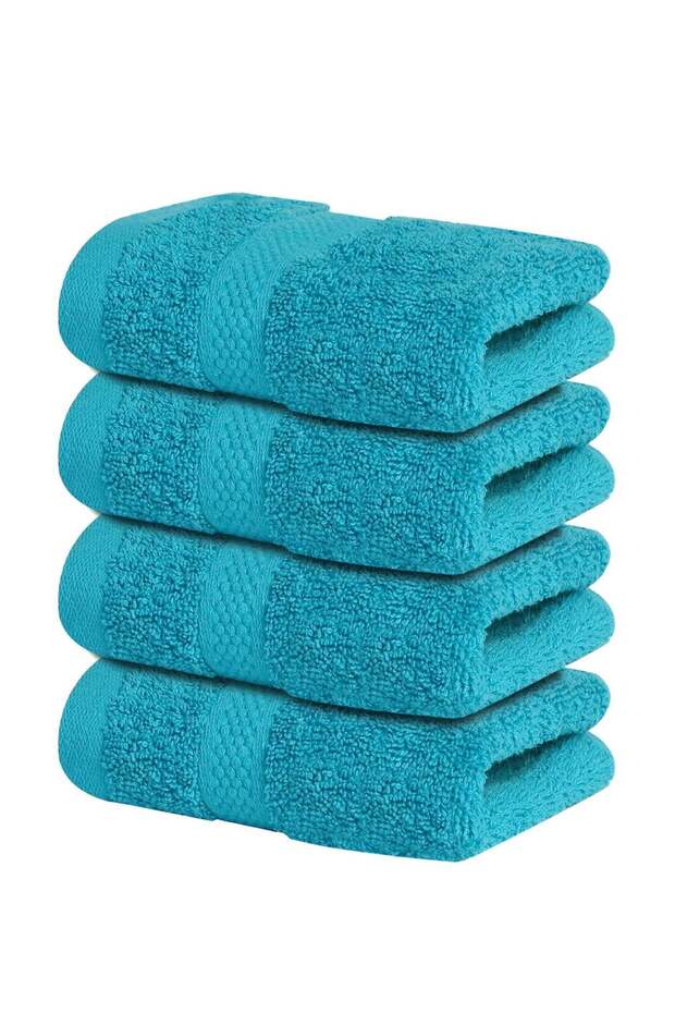 Infinitee Xclusives Premium Aqua Blue Washcloths Set – Pack of 4, 13 x13 Inches (33 x 33cm) 100% Co