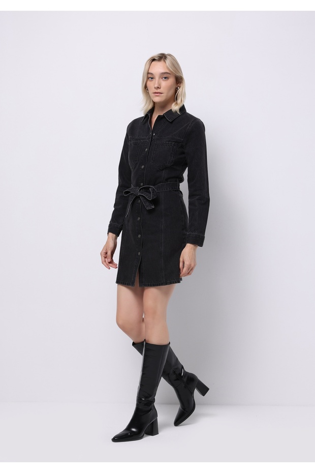 Slim Fit Straight Women's Black Long Sleeve Dress