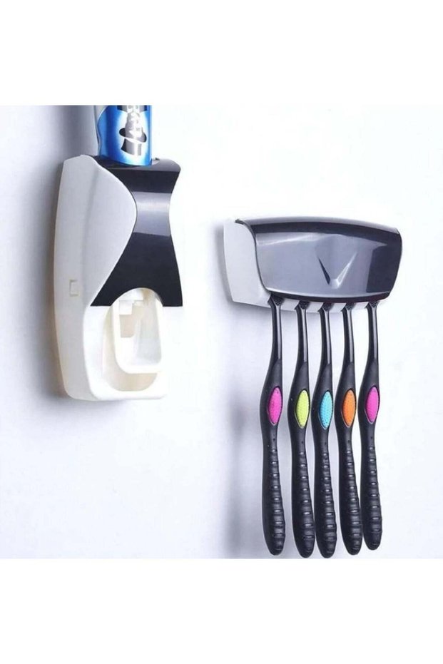 Toothbrush Holder with Cover Bathroom Storage Stand Toothpaste Dispenser Squeezer Kit Dust-Proof Wa