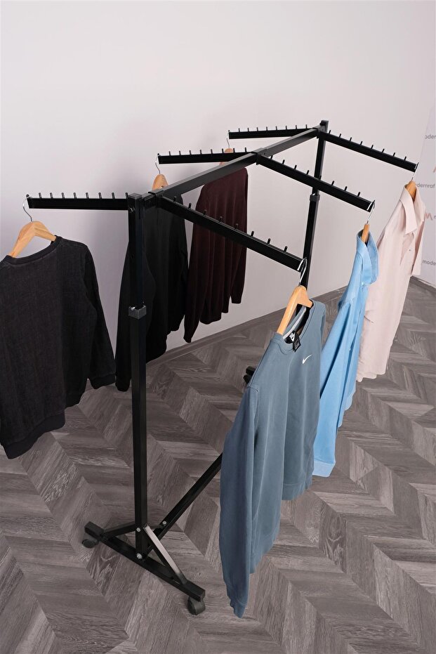 Tek Katlı Çift Taraflı 6 Bastonlu Siyah Askılık - 1