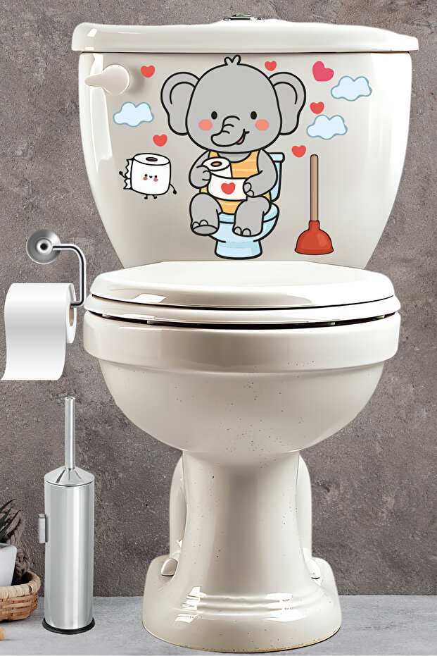 Toilet Seat Sticker Cute Elephant Hearts and Clouds Themed Bathroom Toilet Sticker