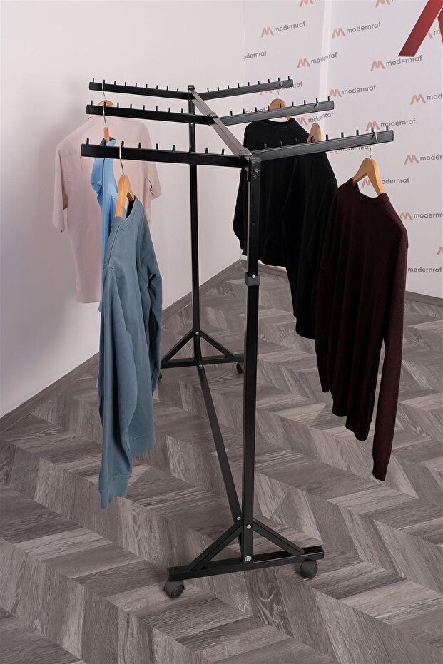 Tek Katlı Çift Taraflı 6 Bastonlu Siyah Askılık - 3