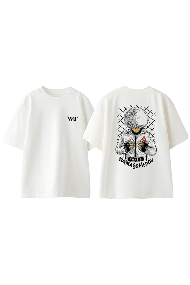 Khabib the Eagle Design Back Printed Cotton White Oversize T-Shirt