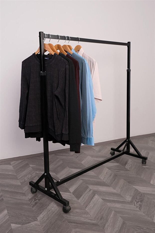 Tek Katlı Çift Taraflı 6 Bastonlu Siyah Askılık - 2