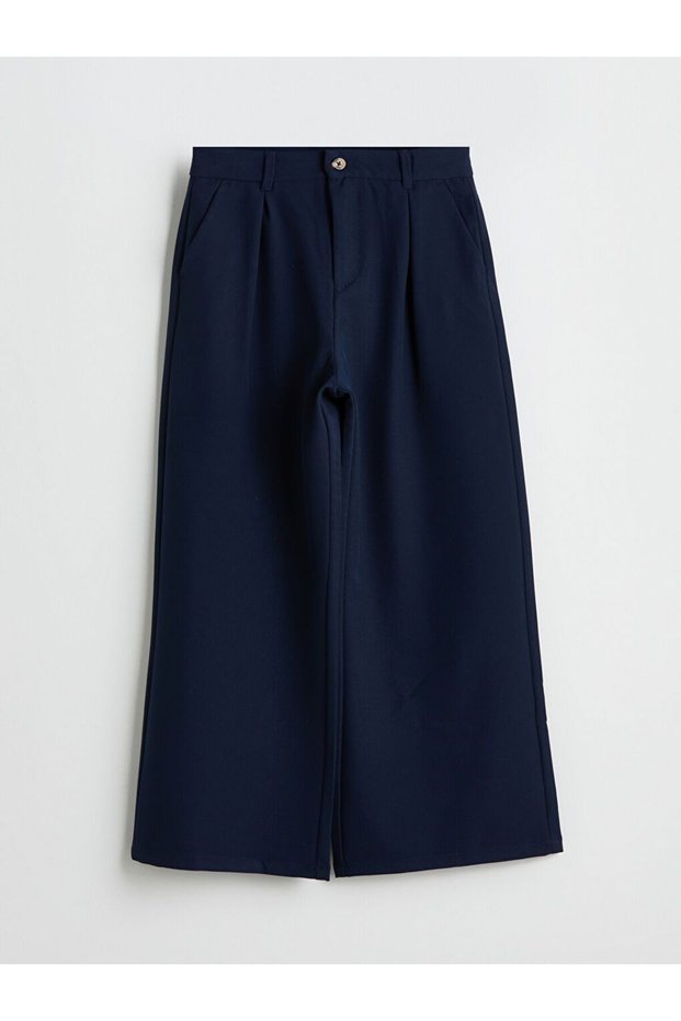 Lcw Kids Navy Blue Wideleg Pleated Girl's Trousers