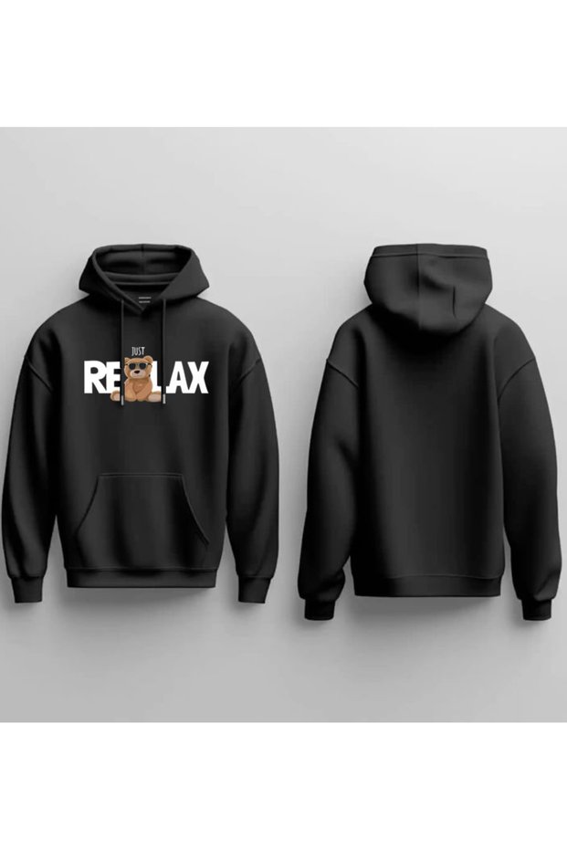 New Season Relax Bear Printed 3 Thread Cotton Hooded Sweatshirt Sebesta Fashion