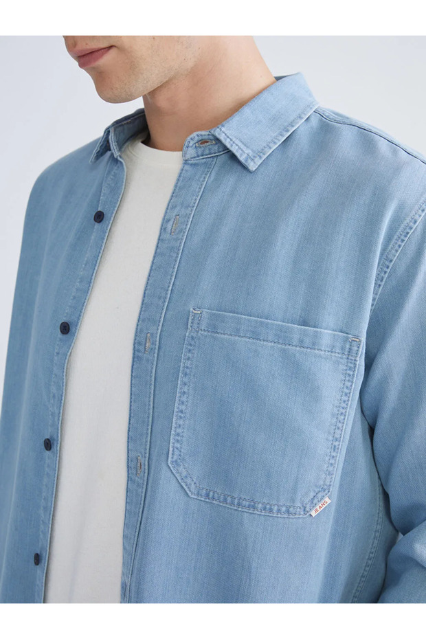 Regular Fit Uzun Kollu Erkek Jean Gömlek - 1