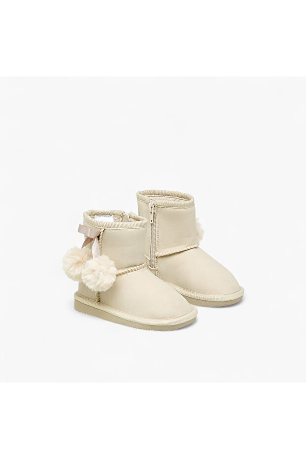 Pom Pom Accent Ankle Boots with Zip Closure