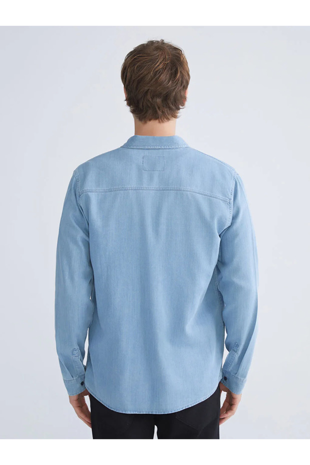 Regular Fit Uzun Kollu Erkek Jean Gömlek - 3