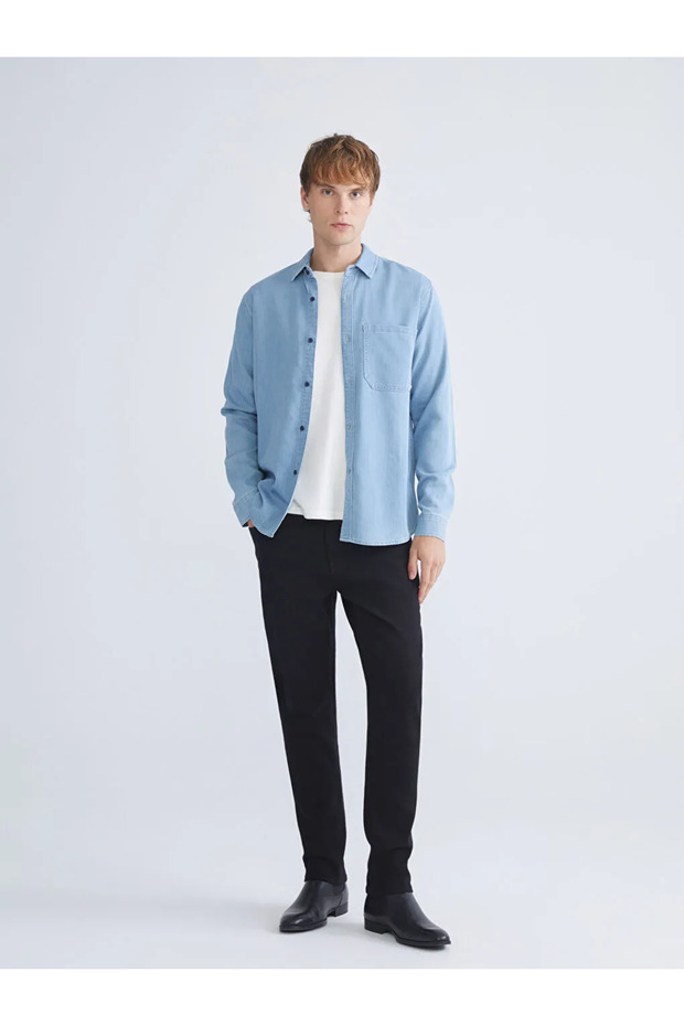 Regular Fit Uzun Kollu Erkek Jean Gömlek - 4