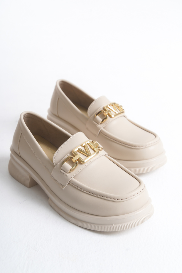 Rosa Sinclair Beige Laceless Stylish Buckle Rustic Orthopedic Sole Ergonomic Daily Loafer Shoes