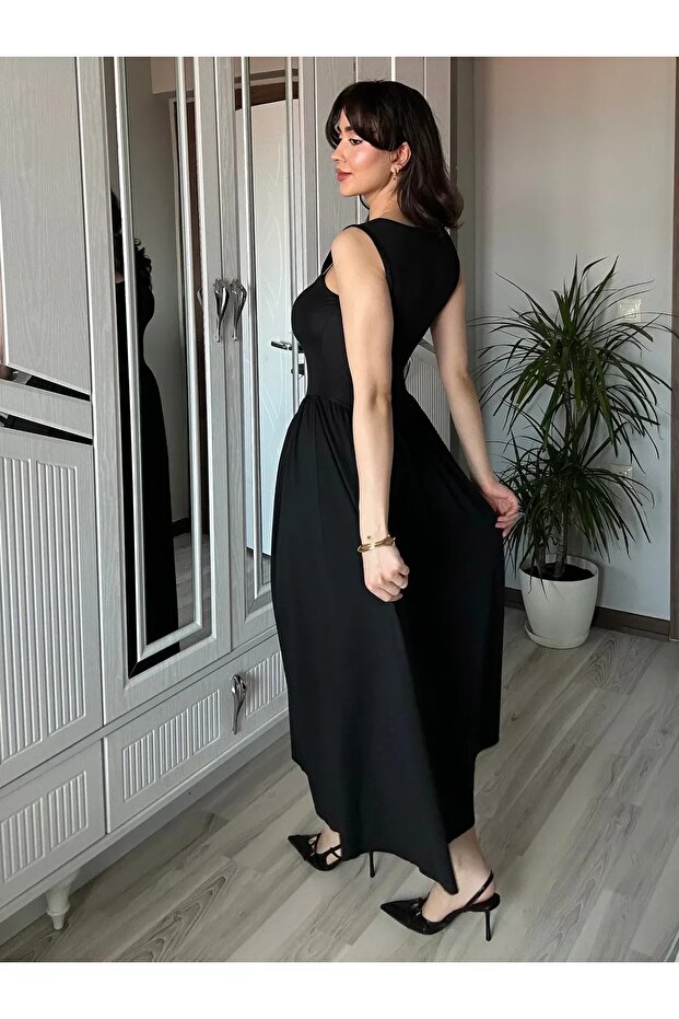 Kadın Kare Yaka Kalın Askılı Elbise - 3