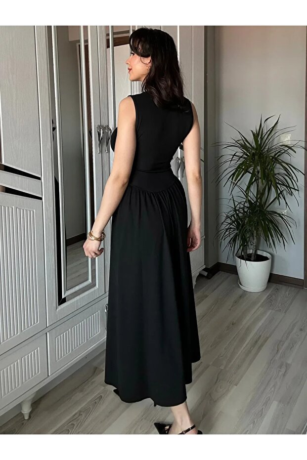 Kadın Kare Yaka Kalın Askılı Elbise - 6