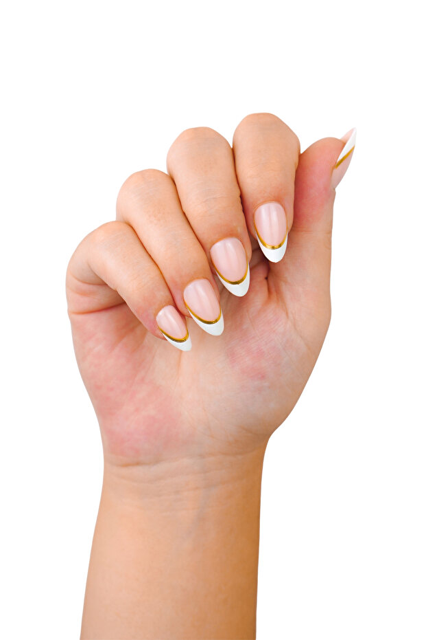 Golden French Jel Takma Tırnak Tekrar Kullanılabilir Badem Manikür Seti 30 Adet - 2