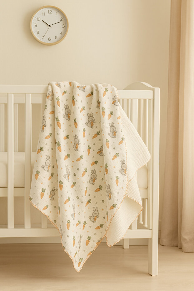 100% Cotton Muslin Baby Blanket 100X100 cm – Double-Sided for Stroller, Pram, Crib Daily Use