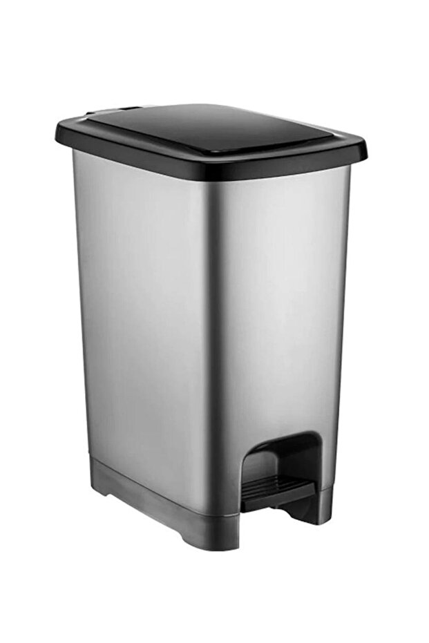 SY4284 60 lt Slim Pedallı Gri Plastik Çöp Kova Siyah Kapak - 1