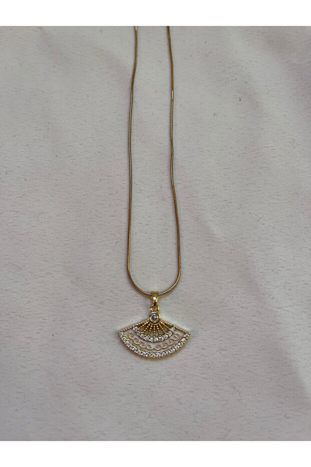 Steel Gold Fan Necklace White