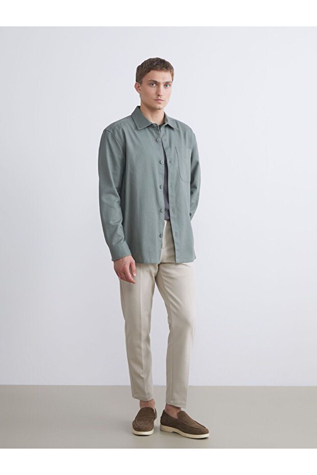 LCW Vision Regular Fit Uzun Kollu Gabardin Erkek Gömlek Ceket - 3