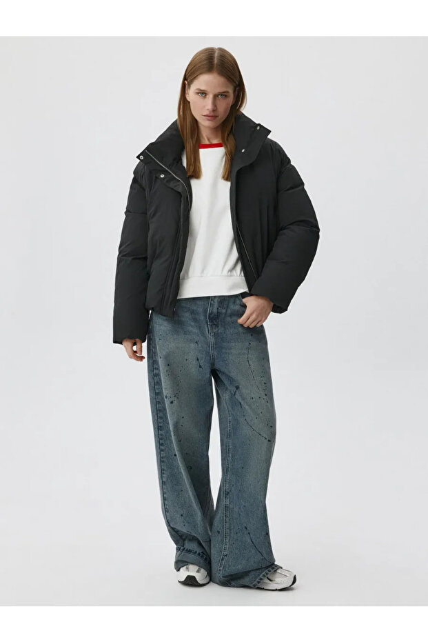 kadın siyah şişme mont - 4