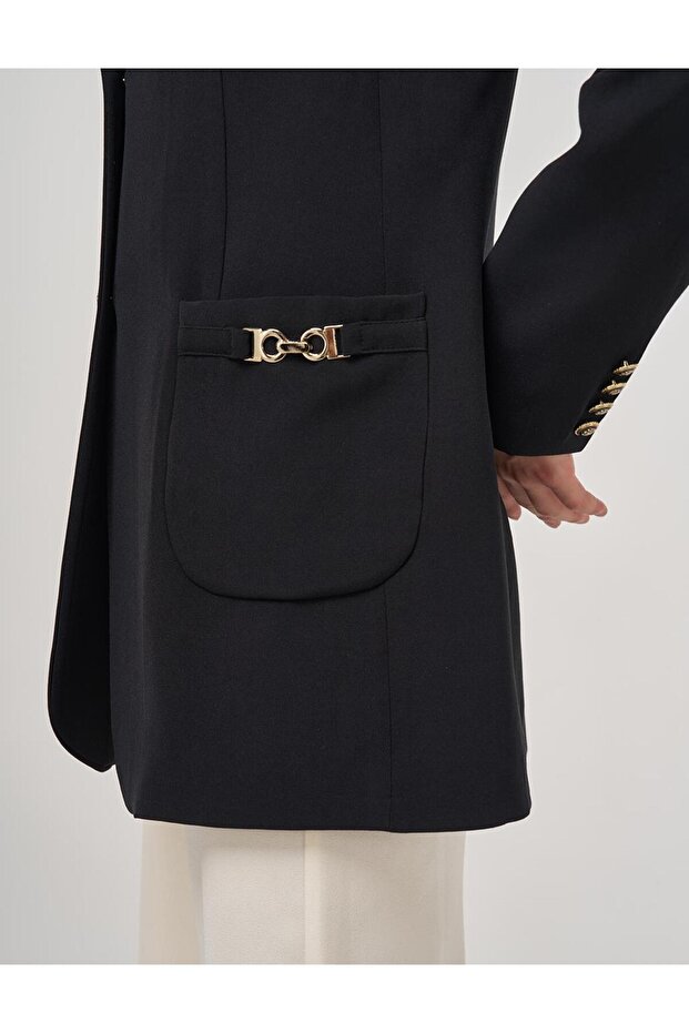 Double Button Blazer Jacket Black - 7