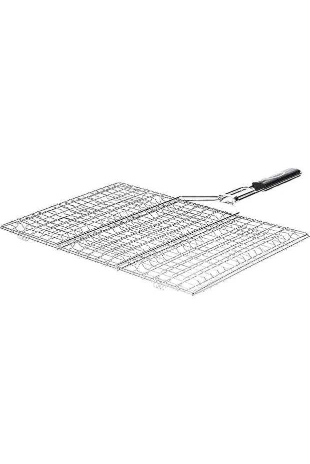 BBQ Grill Net with Wooden Handle, Size 4, Silver