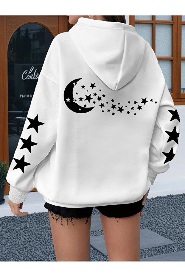 Star Moon Patterned Women's Hoodie