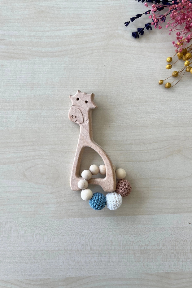 Wooden Teether Giraffe Blue
