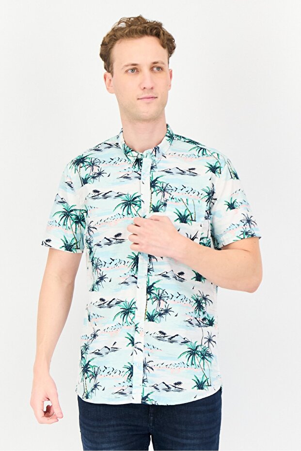 Men Regular Fit Short Sleeve Allover Print Casual Shirt, Multicolor