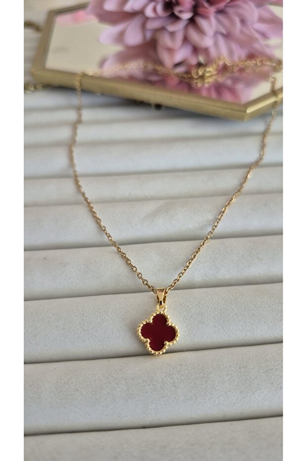ÇELİK MİNİMAL BORDO CLEEF KOLYE - 2