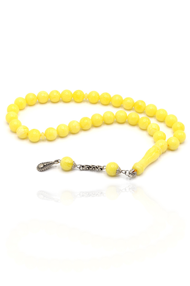 Yellow Color Globe Cut Drop Imitation Beirut Powder Amber Prayer Beads 201024492