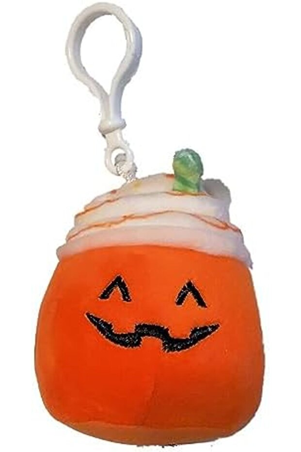 Clip-On Plush Toy – 3.5-Inch Lester the Pumpkin Spice Latte, Soft Mini Fall Keychain Plush