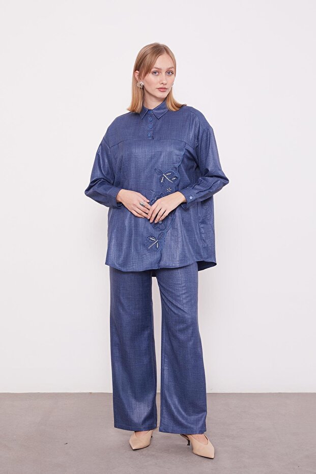 Indigo Embroidery Rose Detailed Tunic Set - 2