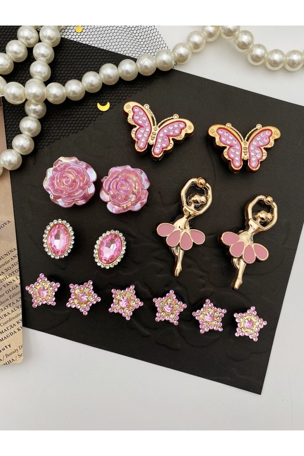 ABSfsbaoshi-14 14 pieces of pink diamond butterfly, roses, dancing girls, some drilling ABS powder g