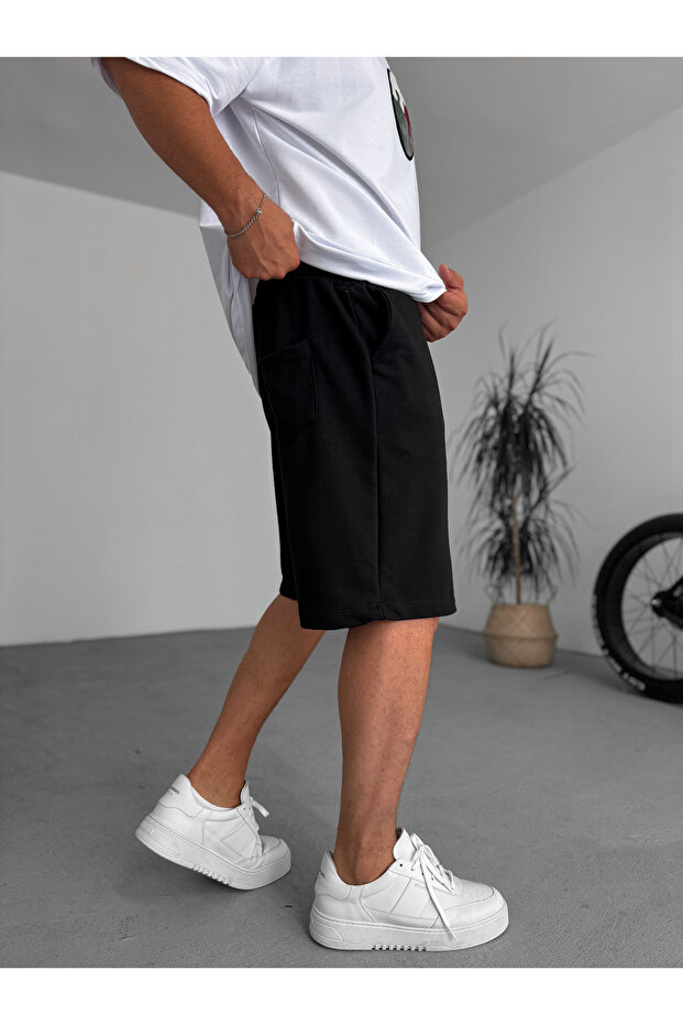 Siyah BB Nakışlı Basic Şort BY-86 - 4