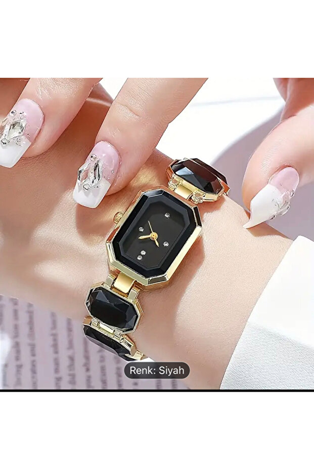 Taşlı Şık Saatli Kadın Bileklik - 1