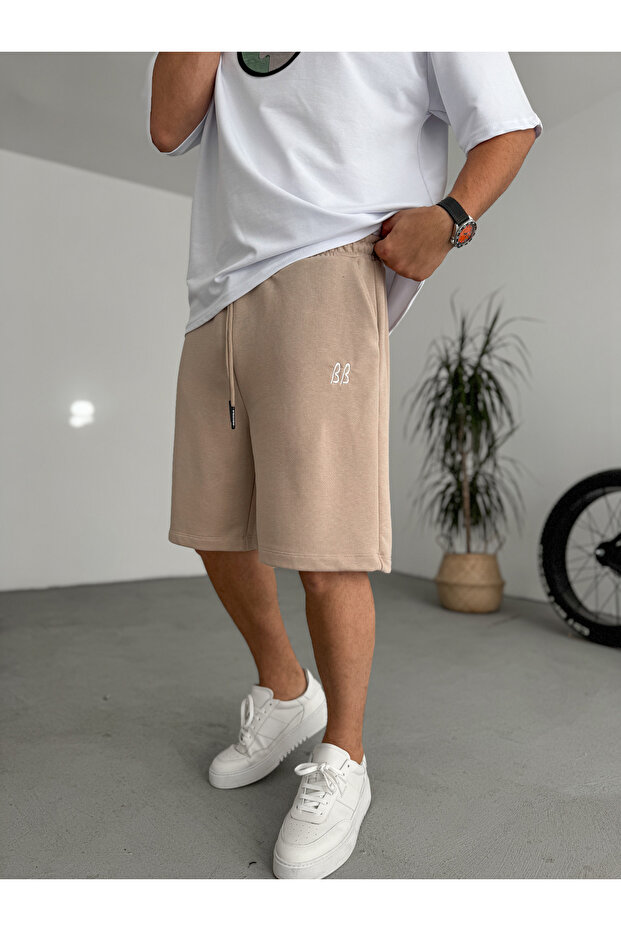 Bej BB Nakışlı Basic Şort BY-86 - 2