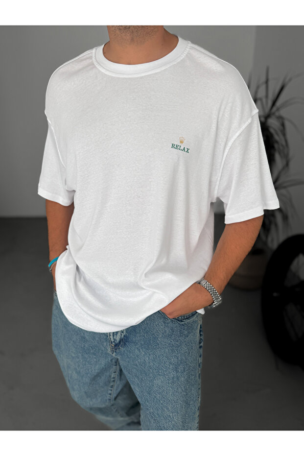 Beyaz Relax Baskılı T-Shirt C-111 - 4