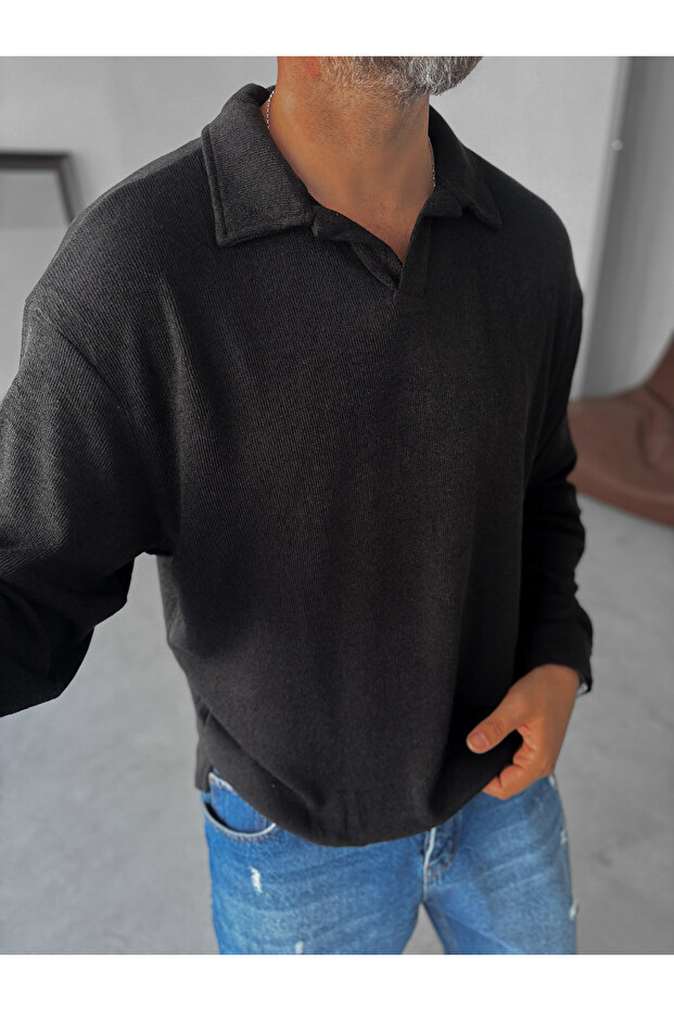 Siyah Yakalı Triko Sweatshirt TW-1582 - 3