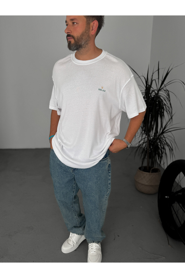 Beyaz Relax Baskılı T-Shirt C-111 - 2