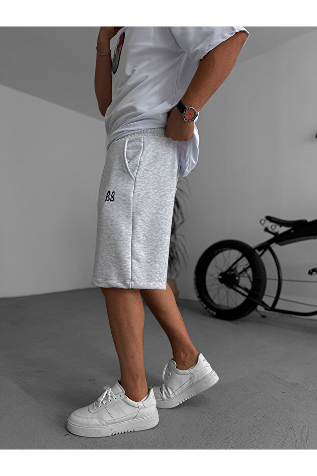 Açık Gri BB Nakışlı Basic Şort BY-86 - 5