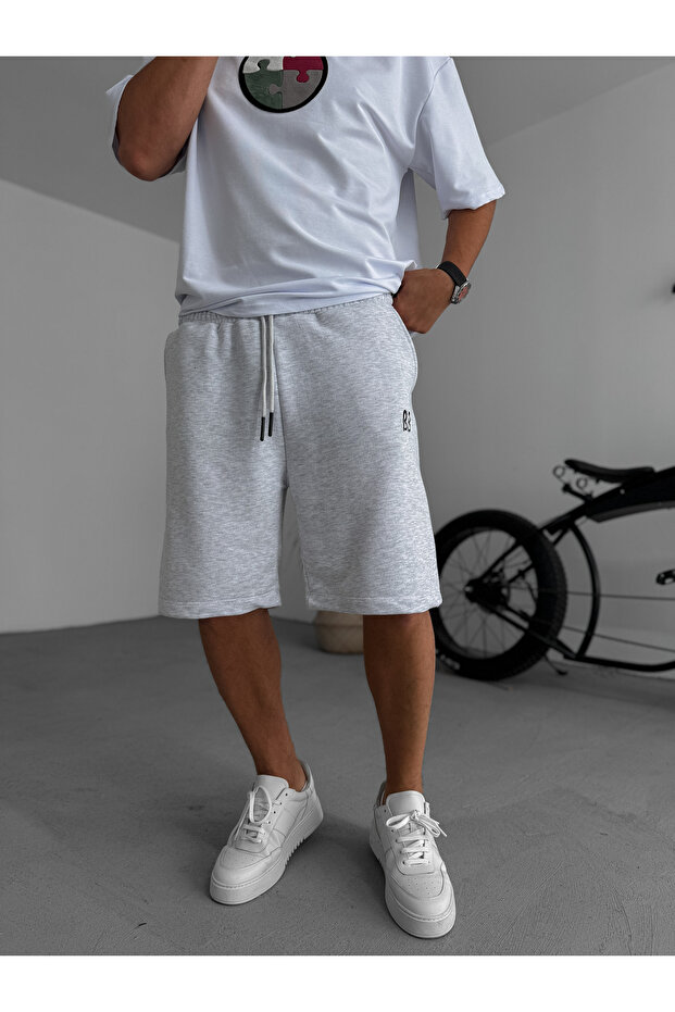 Açık Gri BB Nakışlı Basic Şort BY-86 - 2