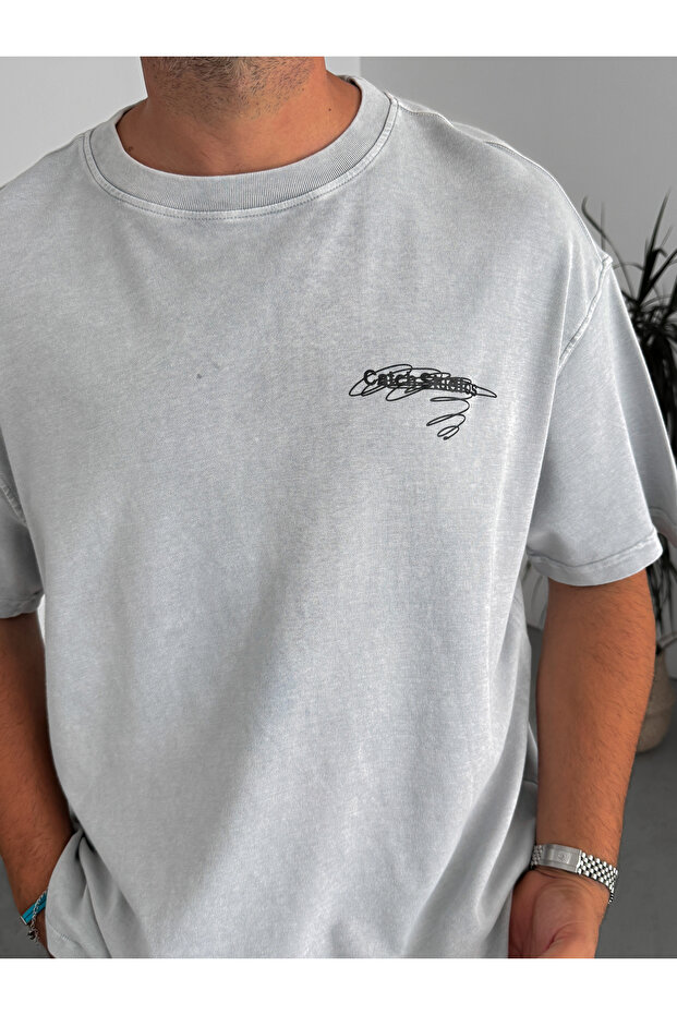 تي شيرت رمادي مطبوع قابل للغسل CS C-033 - 6