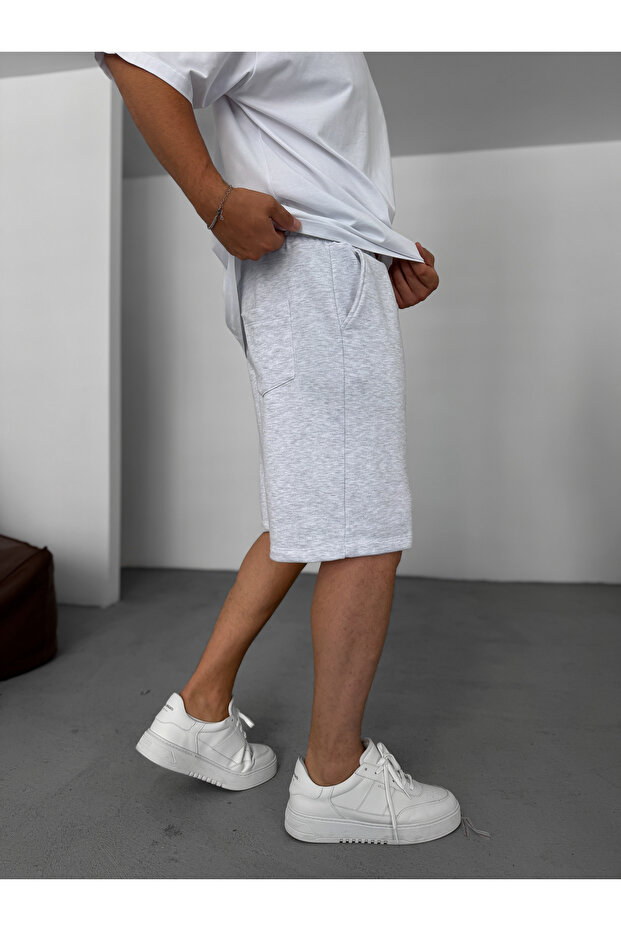 Light Gray 3 Thread Basic Shorts By-87 - 5