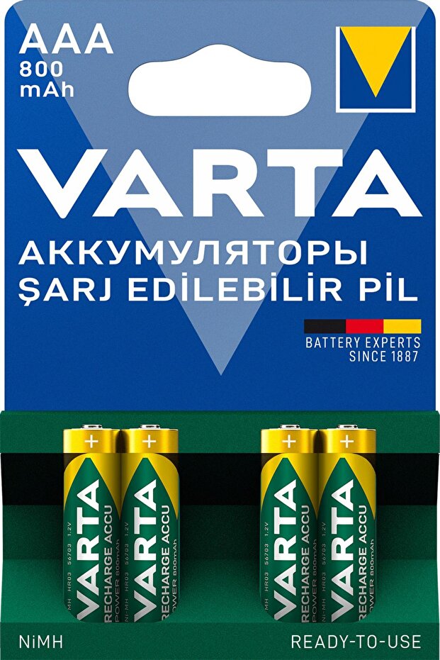 Varta Power Şarj Edilebilir İnce Kalem Pil 800Mah AAA 4'Lü Paket
