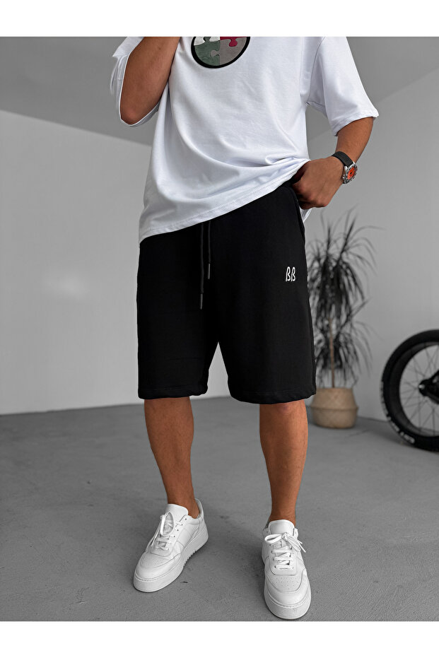 Siyah BB Nakışlı Basic Şort BY-86 - 1