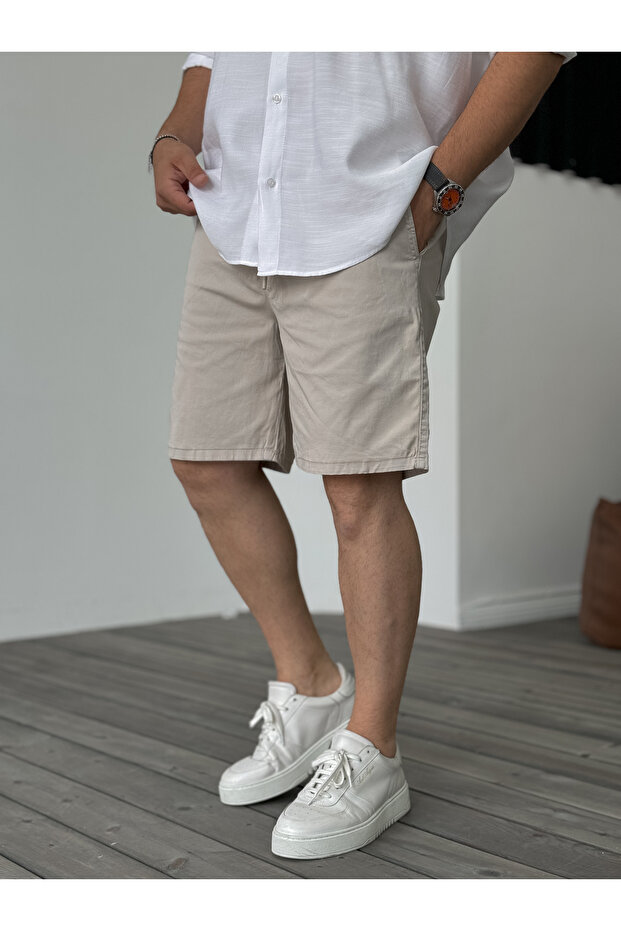 Bej Likralı Chino Şort DF-2407 - 2