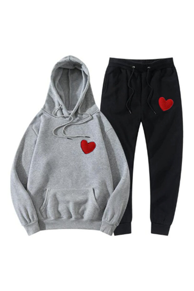 Black Gray Sweat Tracksuit Set