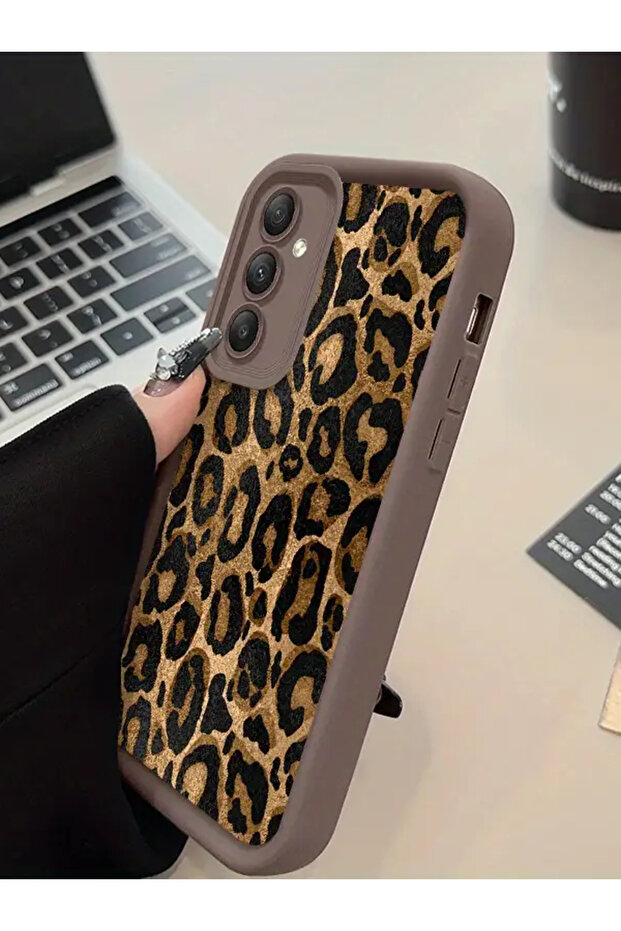 متوافق مع هاتف سامسونج A54 - غطاء من السيليكون الناعم بنمط جلد الفهد - 4