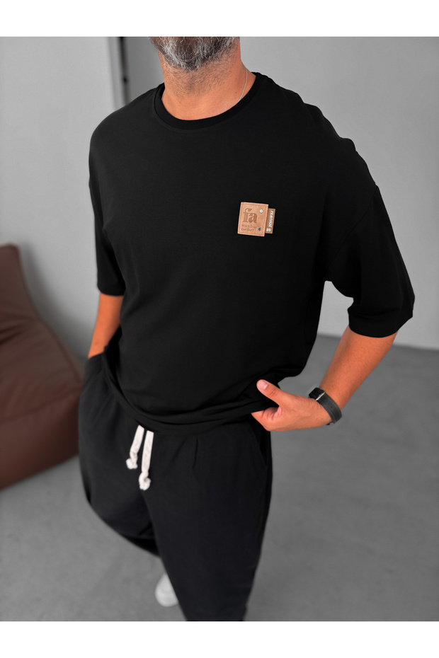Siyah Fa Patchli Oversize T-Shirt BY-082 - 3