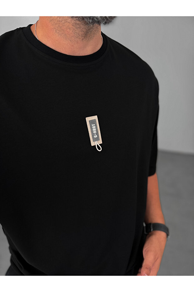 Siyah G- İpli Patchli Oversize T-Shirt BY-080 - 3